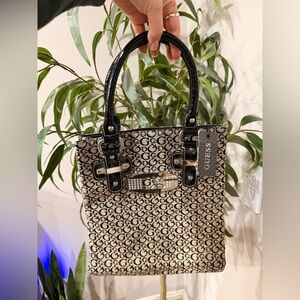 Vintage Y2k Guess Rhinestone G Logo Mini Tote Monogram Canvas Patent Handles NWT